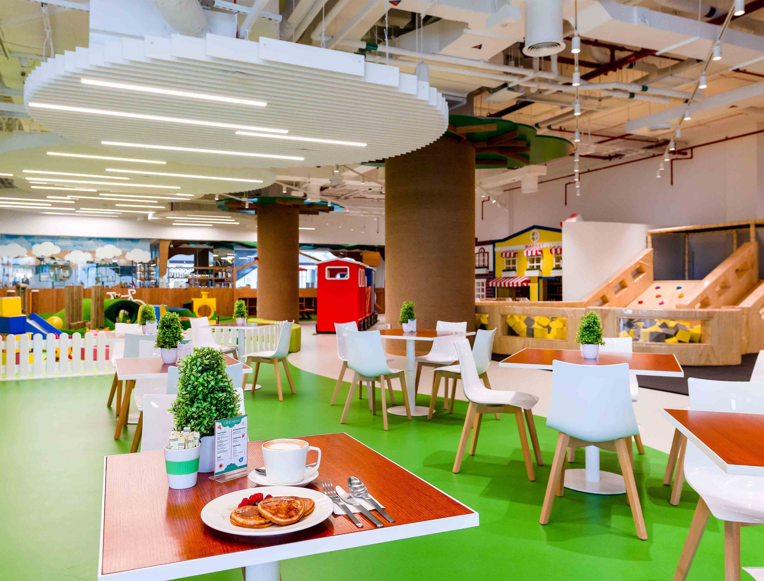 Cafe Lighting Casual Colourful Interior Dropped Circular Slatted Ceiling Linear Lights Designer Studio N