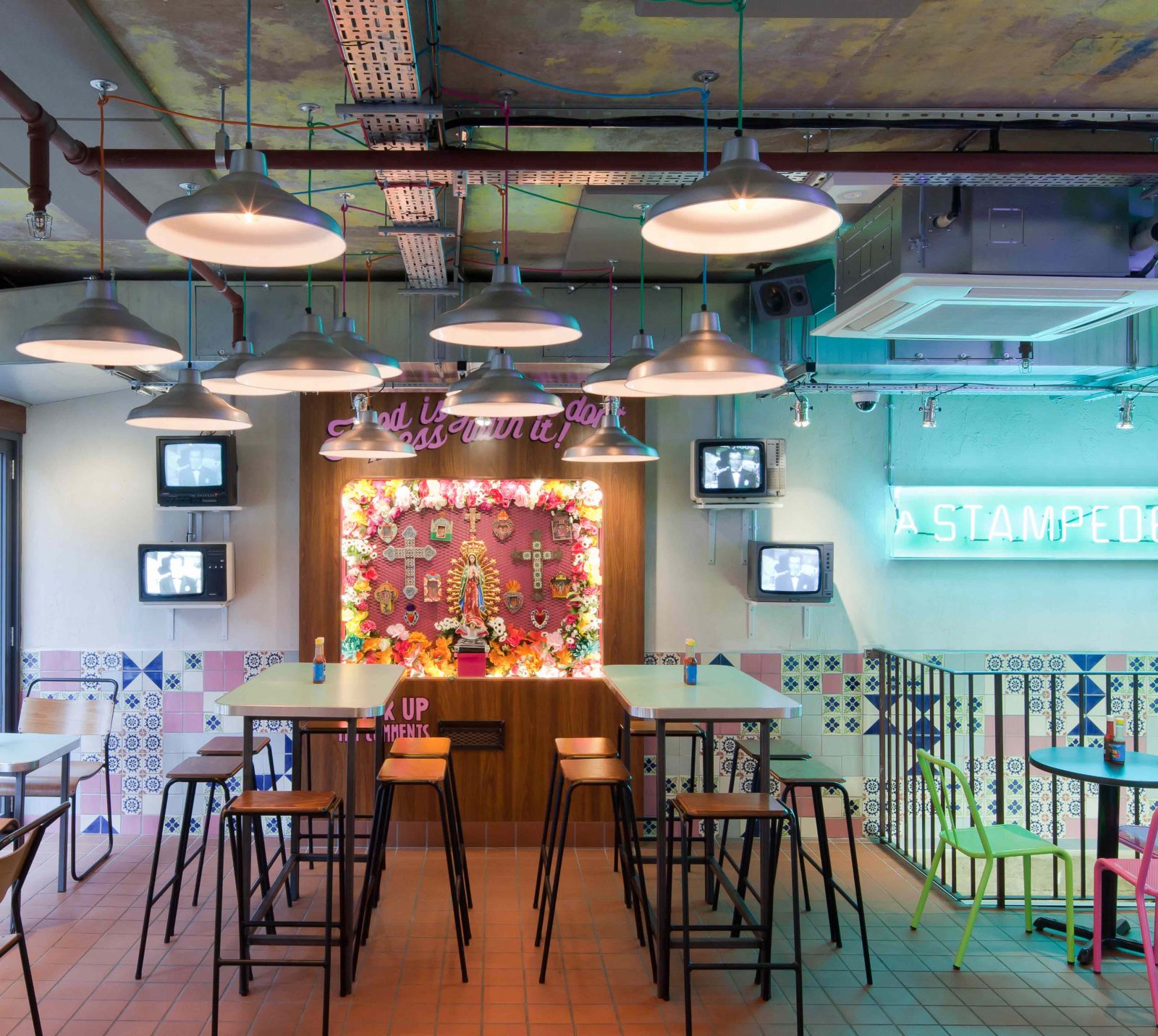 Lighting Scheme Casual Dining Funky Restaurant Pendants Neon Signage Studio N
