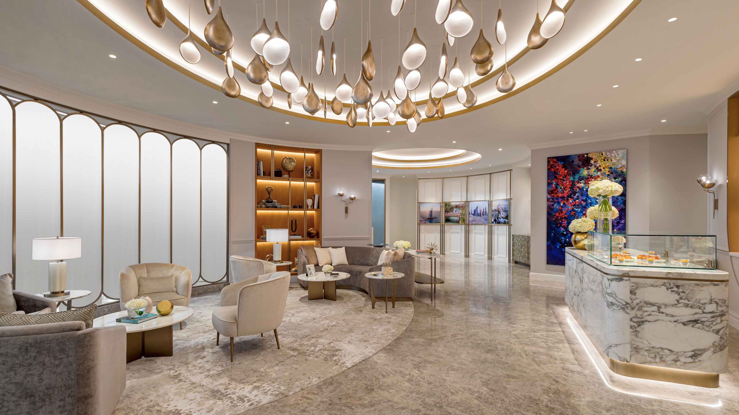 T3 Airport Lounge Luxury Hospitality Interior Illuminated Double Ceiling Cove Oggetti Chandelier Architectural Lighting Designers Studio N Dubai