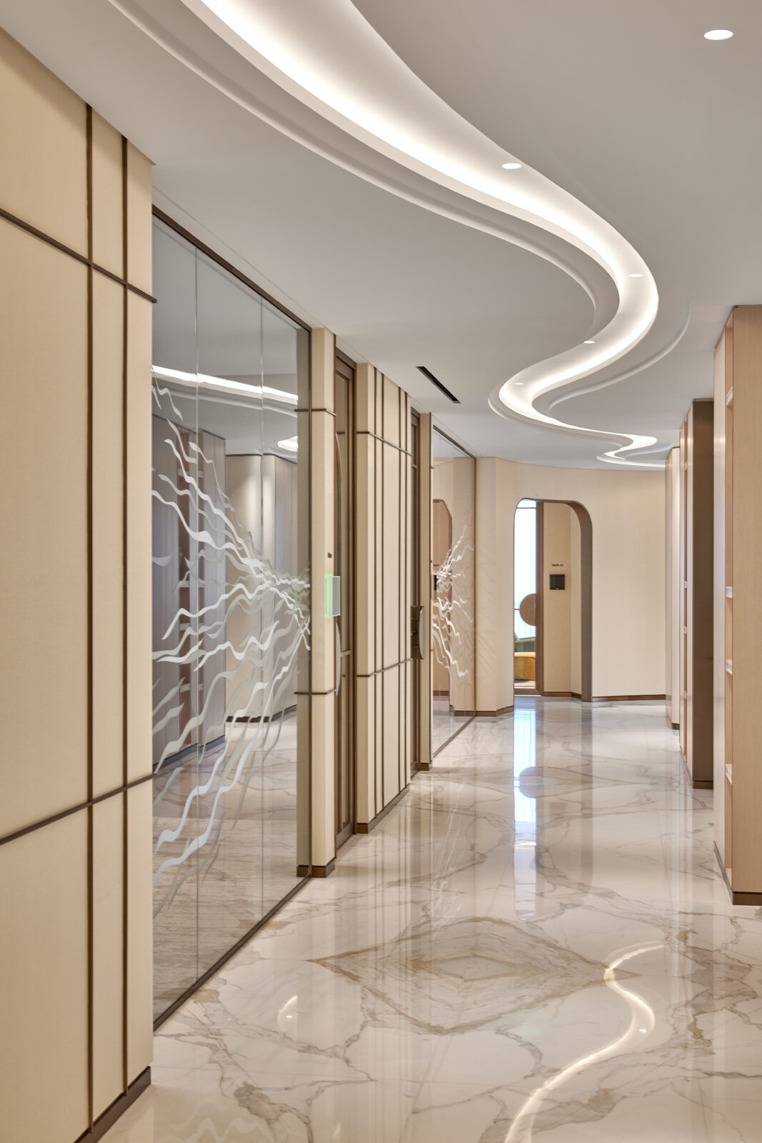 Architectural Lighting Scheme OQ Trading Integrated Curved Linear Light Corridor Wayfinding Dubai Consultants Studio N