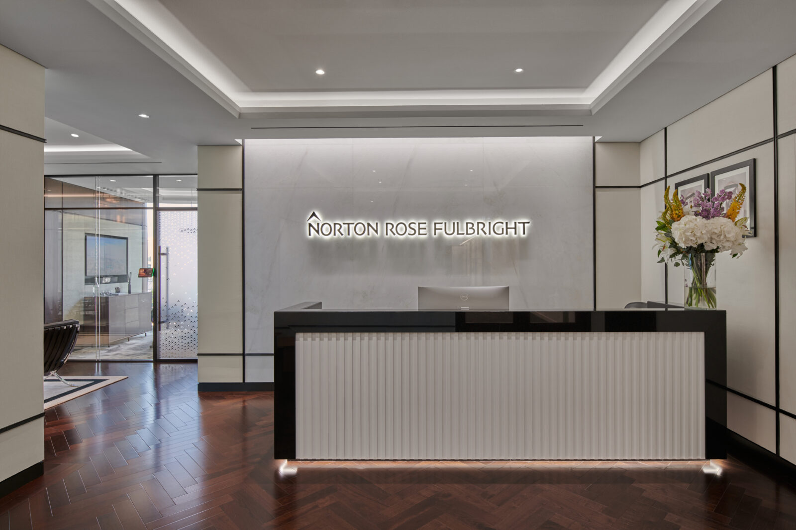 Architectural Commercial Lighting Scheme Norton Rose Fulbright Integrated Cove Light Welcoming Reception Offices Dubai Consultants Studio N